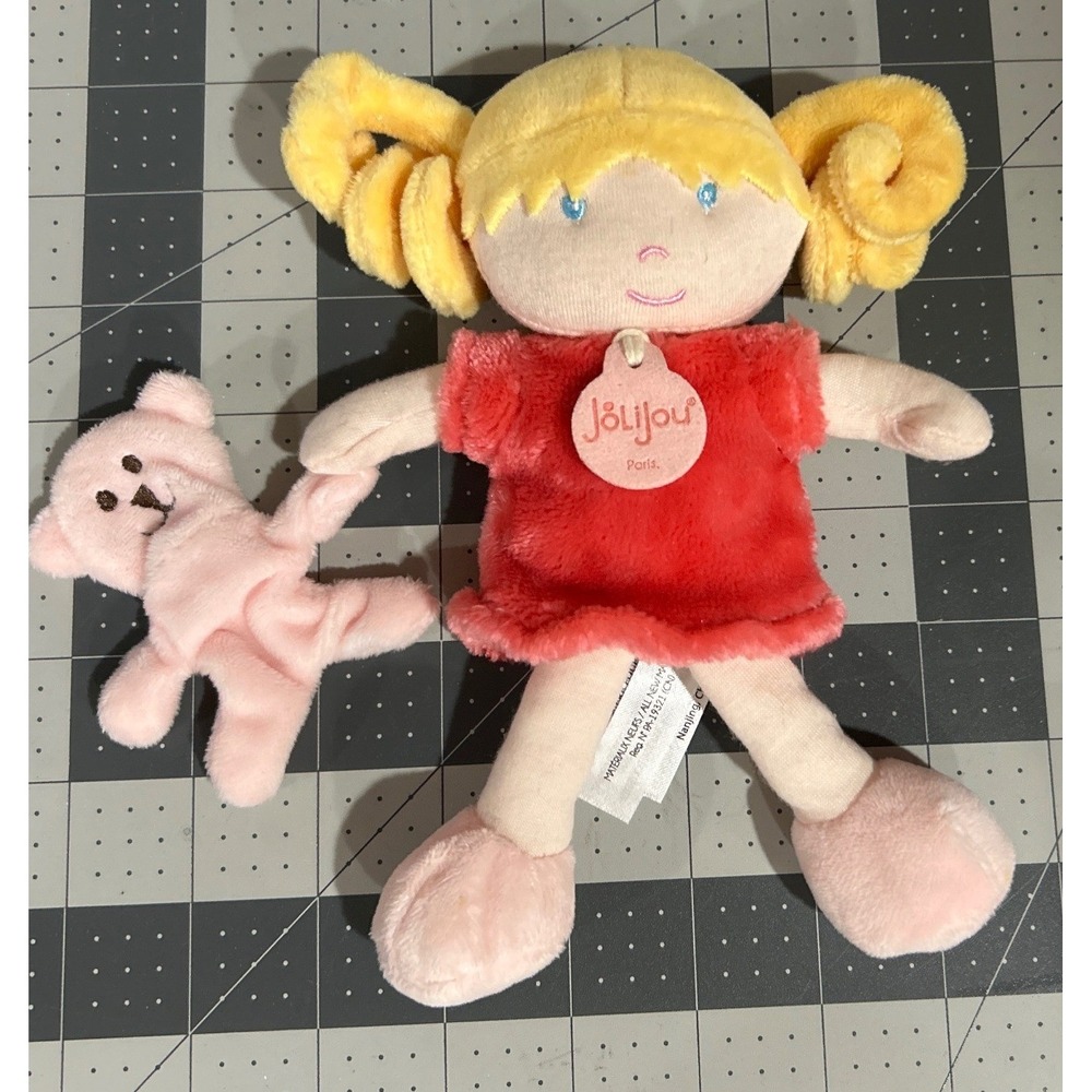 Jolijou Paris Ma Premiere Poupee Mlle Corail Plush Doll & Pink Teddy Bear JJ6002
